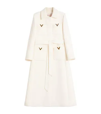 Valentino Wool-silk Belted Coat In Ivory