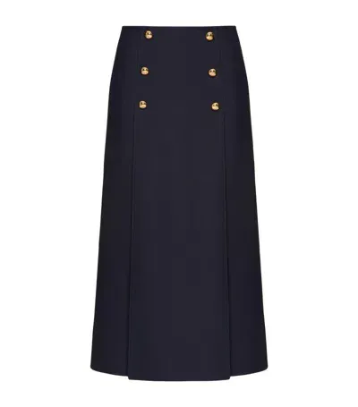 Valentino Wool-silk Midi Skirt In Blue