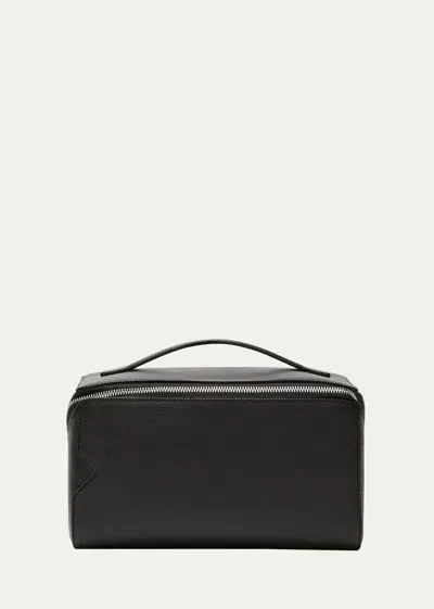 Valextra Men's V-line Soft Leather Toiletry Bag In Nn Nero