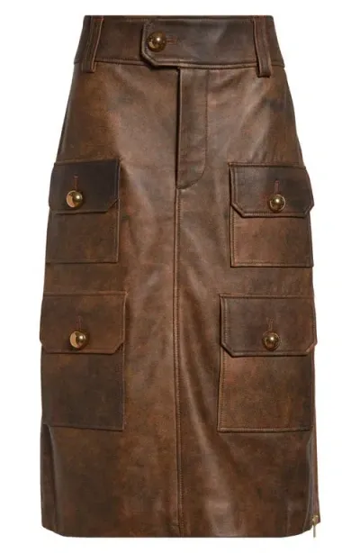 Vaquera Lambskin Leather Midi Skirt In Brown