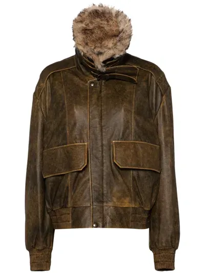 Vaquera Leather Bomber Jacket In Brown