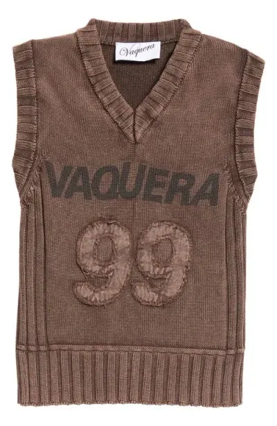 Vaquera Logo Cotton V-neck Sweater Vest In Brown