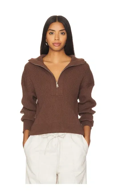 Varley Janie Half Zip Knit Sweater In Brown