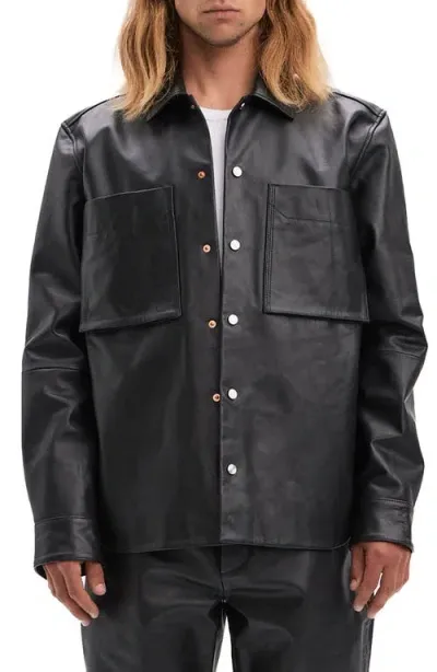 Vayder Leather Snap-up Shirt Jacket In Black