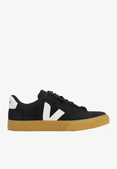 Veja Mens Black Campo Bold Logo-embroidered Suede Low-top Trainers