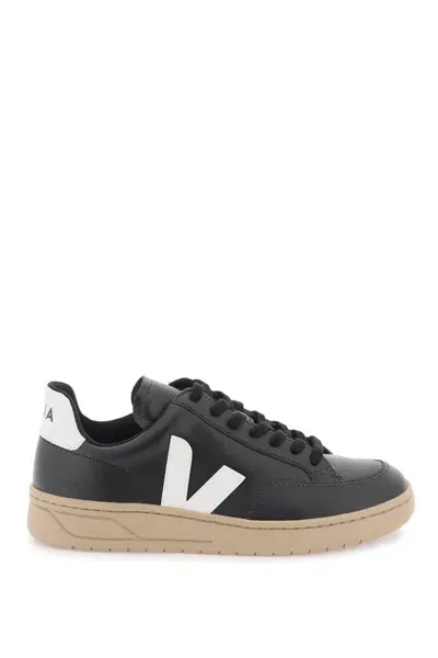 Veja V-12 Leather Sneakers In Black