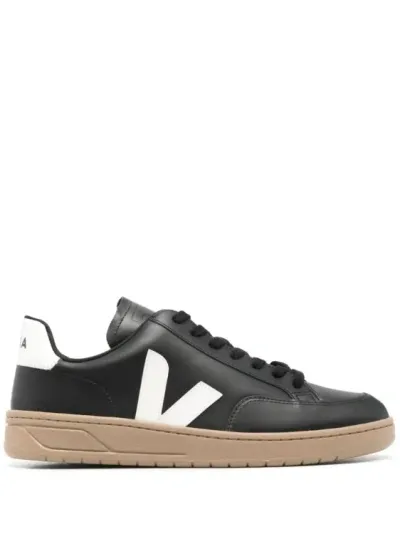 Veja V-12 Leather Sneakers In Black