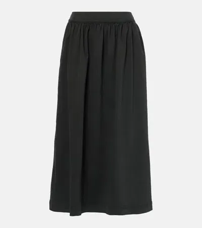 Velvet Sophia Cotton-blend Twill Midi Skirt In Black