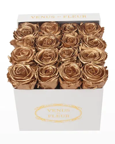 Venus Et Fleur Classic Small Square Rose Box In Gold