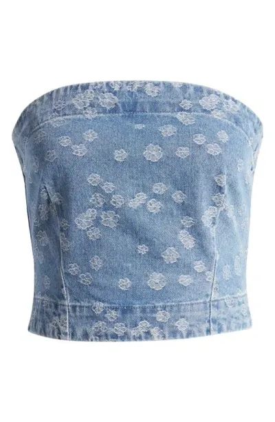 Vero Moda Frigga Jacqaurd Strapless Denim Top In Light Blue Denim