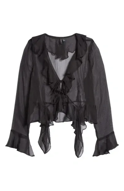 Vero Moda Millia Ruffle Tie Front Chiffon Top In Black