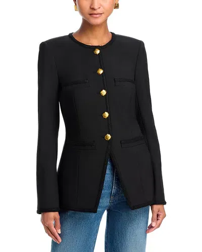 Veronica Beard Alessia Collarless Braid Trim Jacket In Black