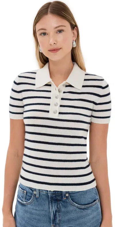 Veronica Beard Brandt Cashmere Polo In Ivory/navy In Multi