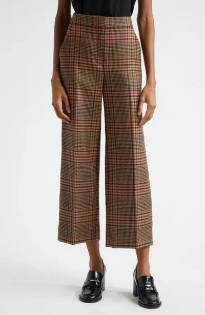 Veronica Beard Brixton Plaid Crop Wide Leg Wool Pants In Camel/black