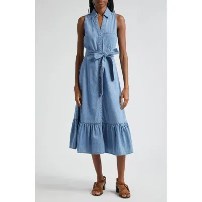 Veronica Beard Edwina Sleeveless Cotton Denim Midi Shirtdress In Iceberg