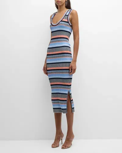 Veronica Beard Fabiana Stripe Knit Midi Dress In Blue Multi