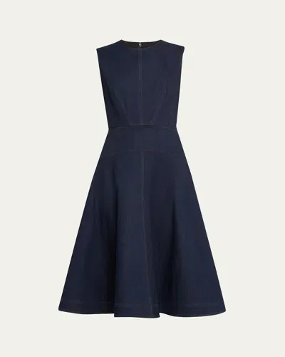 Veronica Beard Karrigan Denim A-line Midi Dress In Midnight Wash