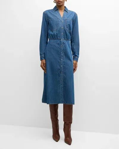 Veronica Beard Miranda Long-sleeve Denim Shirtdress In Blue