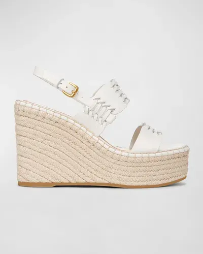 Veronica Beard Riya Woven Leather Wedge Espadrilles In White