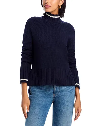 Veronica Beard Wool Blend Lancetti High Neck Ribbed Sweater In Navy