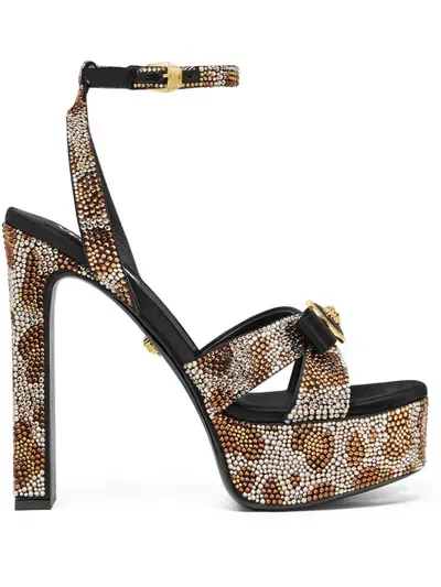 Versace 140mm Crystal-leopard Sandals In Brown