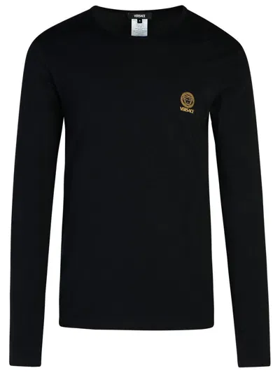 Versace Logo-print Long-sleeved T-shirt In Black