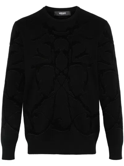 Versace Acanthus Leaves-jacquard Sweater In Black