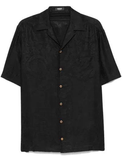 Versace Barocco-jacquard Shirt In Black