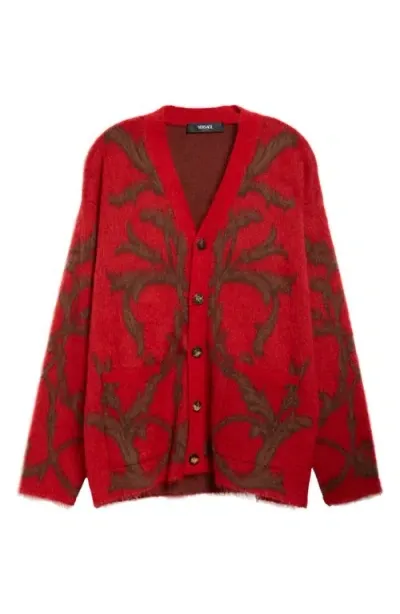 Versace Barocco Oversize Cardigan In Lipstick