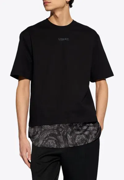 Versace Barocco Panelled T-shirt In Black