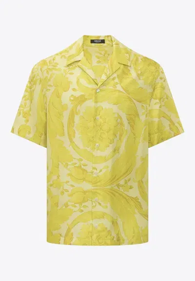 Versace Barocco Print Silk Twill Shirt In Yellow