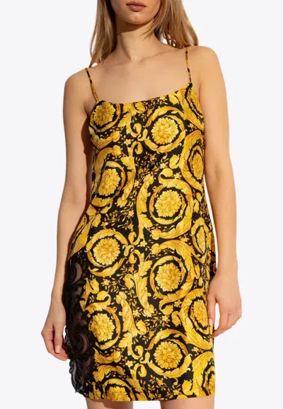 Versace Barocco Print Silk Top In Yellow