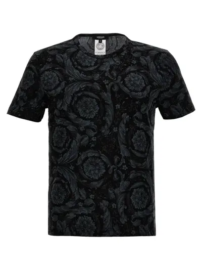 Versace Barocco Print Crewneck Undershirt In Black