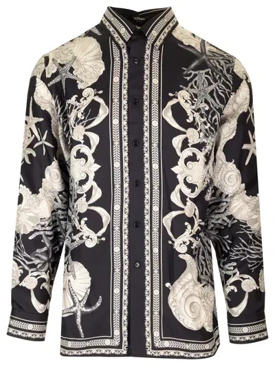 Versace Baroque Sea Silk Shirt In Black