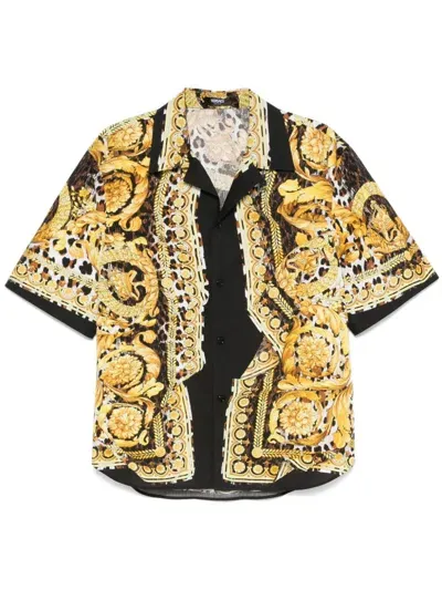 Versace Barroco-print Shirt In Black