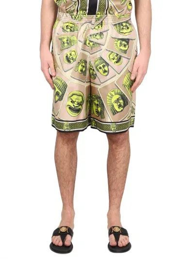 Versace Man Shorts & Bermuda Shorts Beige Size 30 Silk In Green