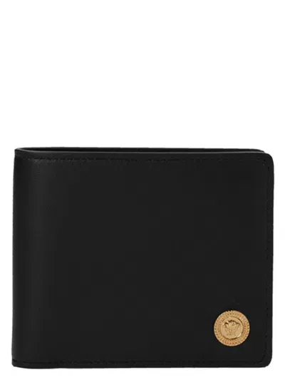 Versace Bifold Leather Wallet In Black