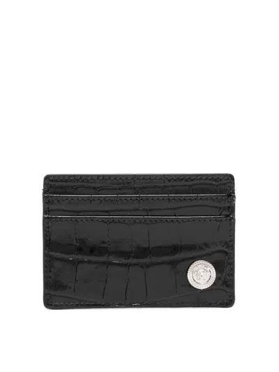 Versace Biggie Crocodile Cardholder In Black