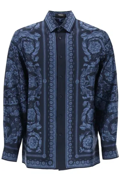 Versace Barocco Print Silk Twill Shirt In Multicolor