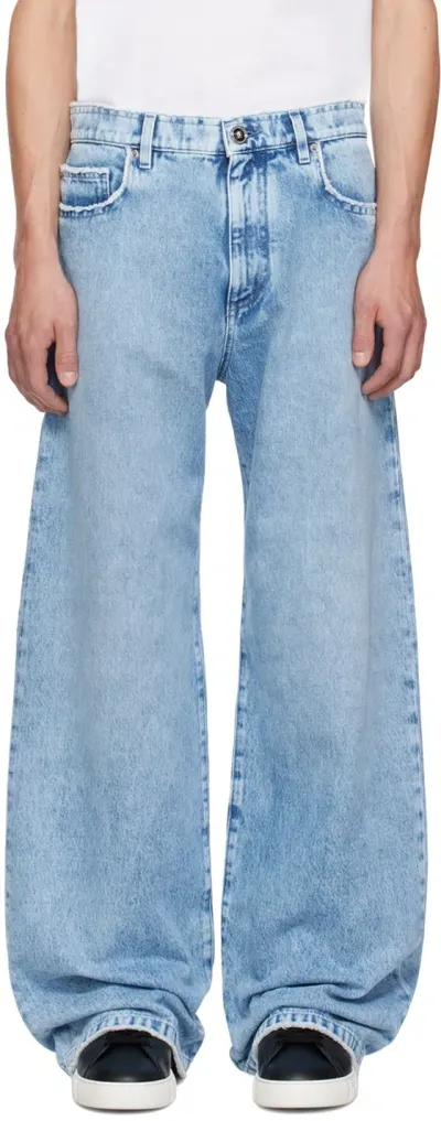 Versace Blue Frayed Edge Jeans In Blau