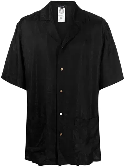 Versace Brocade-effect Short-sleeve Shirt In Black