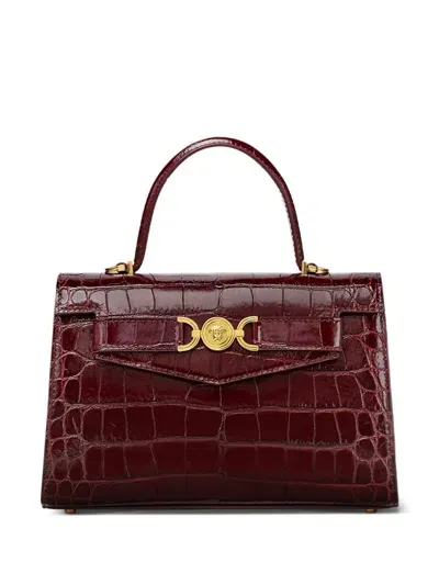 Versace Crocodile-embossed Tote Bag In Brown