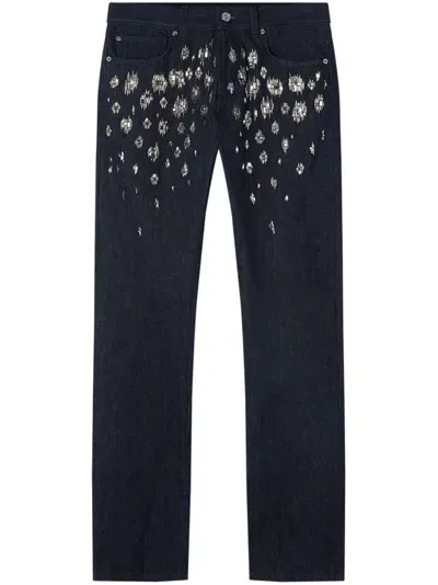 Versace Crystal-embellished Jeans In Blue