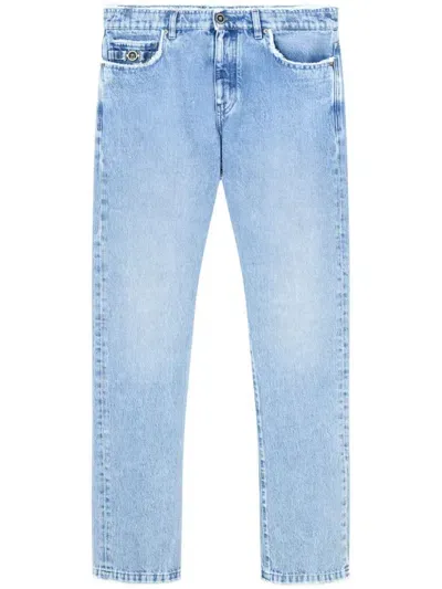 Versace Frayed Straight-leg Jeans In Lightblue