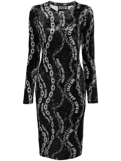 Versace Jeans Couture Chain Couture-print Midi Dress In Black