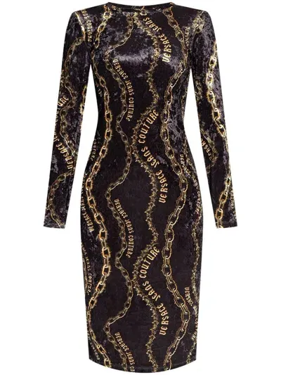 Versace Jeans Couture Chain Couture-print Midi Dress In Black