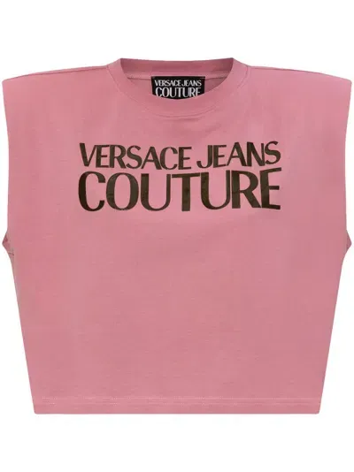 Versace Jeans Couture Logo-print Crop Top In Pink