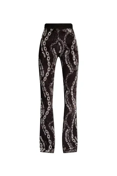 Versace Jeans Couture Chain-print Flared Trousers In Black