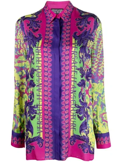 Versace Jeans Couture Graphic-print Long-sleeve Shirt In Pink