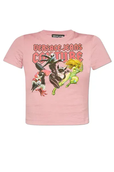 Versace Jeans Couture Graphic-print Cotton T-shirt In Pink